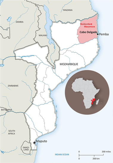 모잠비크 북부지역 지도