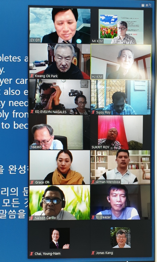 ‘줌’을 통해 기도회에 참여하고 있는 각국 목회자 및 선교사들.