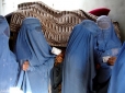 부르카를 입고 투표하기 위해 줄을 서 있는 아프간 여성들