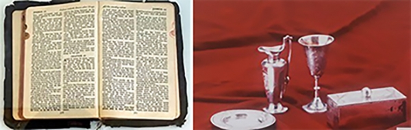 아펜젤러 선교사가 사용한 성경(좌)과 휴대용 성찬기(우)
