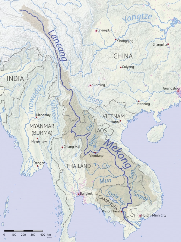 란창강-메콩강 지도. 중국 미전도·미접촉종족 대부분이 란창강-메콩강 유역에 있다.