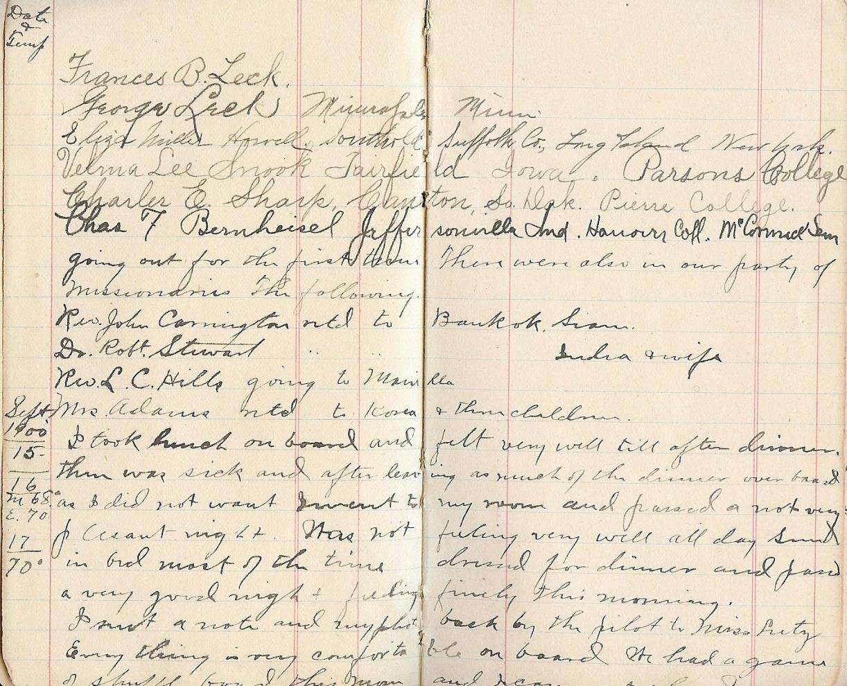 한국으로 가는 배 위에서 작성한 아서 웰본의 일기장