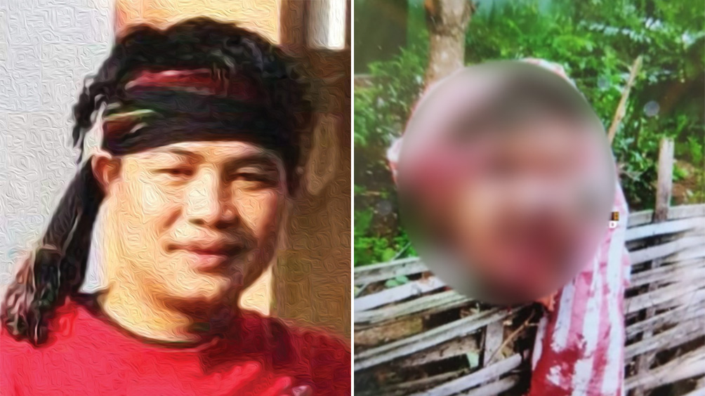 생전의 데이비드 티엑(왼쪽)과 메이테이족 폭도들에 참수당해 울타리에 전시된 데이비드