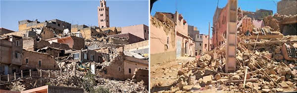 최근 지진으로 무너진 모로코 마라케시 아가딜 지역(왼쪽)과 마라케시에서 약 40km 떨어진 아미미즈 지역(오른쪽)