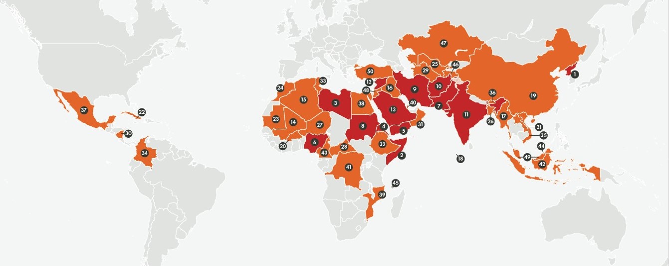 2024년 월드와치리스트 기독교 박해지도