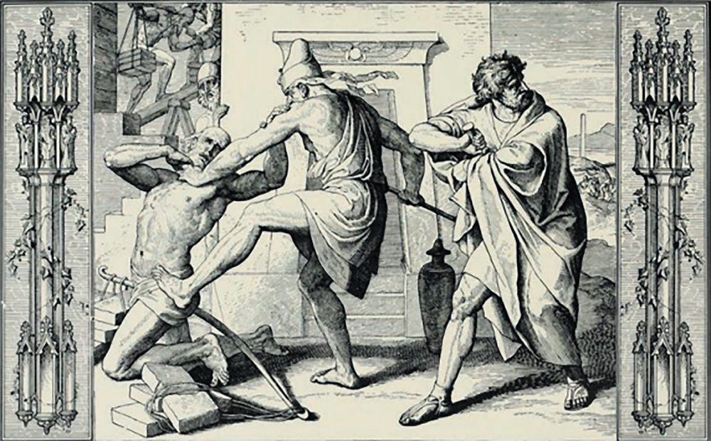 애굽 노예 감독관이 이스라엘 노예를 핍박하는 모습