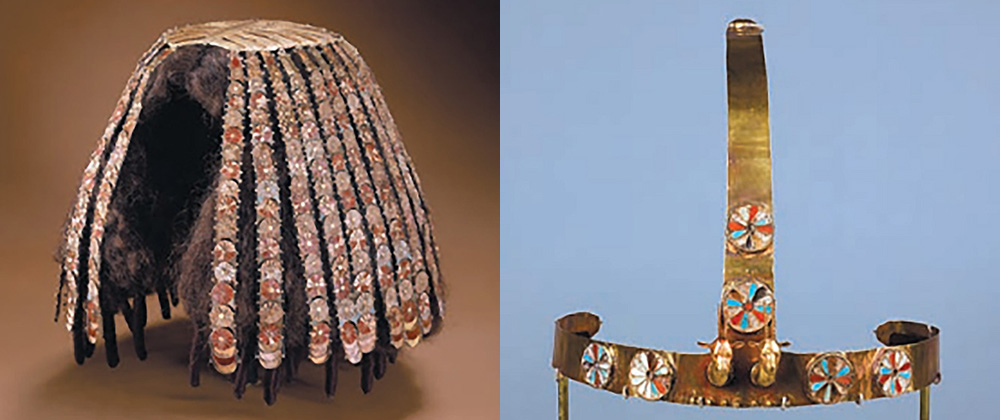 미술관의 세 외국인 공주의 묘지에서 발견된 가발 위에 착용하는 왕관과 로제트